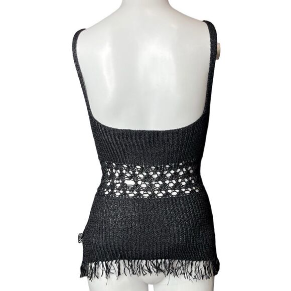 XoXo Jeans Knit Fringe Tank Top Black Size Large - Picture 2 of 2